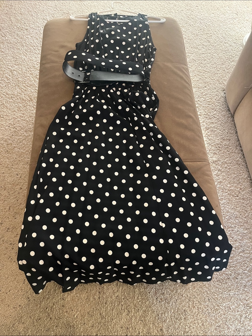 Vintage Black & White Polka Dot Dress with Belt